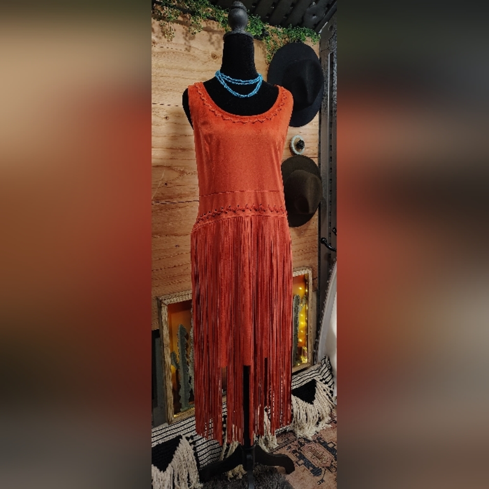 ✨Maranda Lambert Idyllwind Country Mannor Faux Suede Fringe Mini Dress Rust ✨